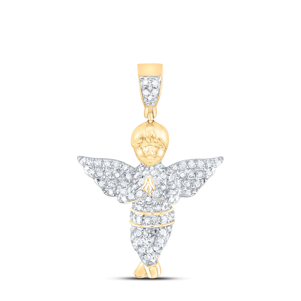 10kt Yellow Gold Mens Round Diamond Guardian Angel Charm Pendant 1/2 Cttw