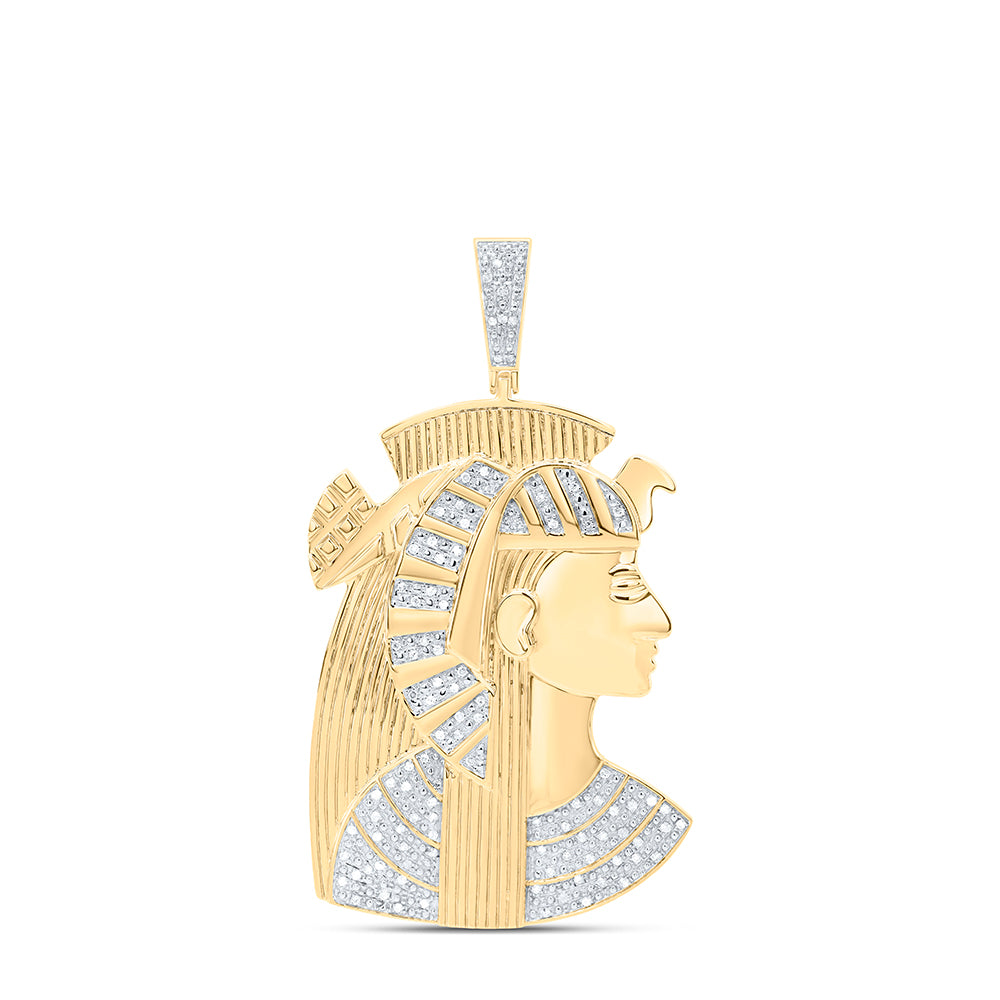 10kt Yellow Gold Mens Round Diamond Pharaoh Charm Pendant 3/8 Cttw