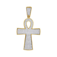 Load image into Gallery viewer, 10kt Yellow Gold Mens Round Diamond Ankh Cross Religious Charm Pendant 3/4 Cttw
