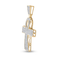 Load image into Gallery viewer, 10kt Yellow Gold Mens Round Diamond Ankh Cross Religious Charm Pendant 3/4 Cttw
