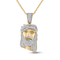 Load image into Gallery viewer, 10kt Yellow Gold Mens Round Diamond Jesus Christ Messiah Head Charm Pendant 3/8 Cttw

