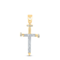 Load image into Gallery viewer, 10kt Yellow Gold Mens Round Diamond Cross Religious Charm Pendant 3/8 Cttw
