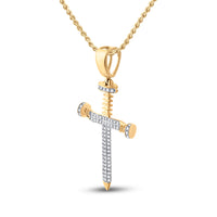 Load image into Gallery viewer, 10kt Yellow Gold Mens Round Diamond Cross Religious Charm Pendant 3/8 Cttw
