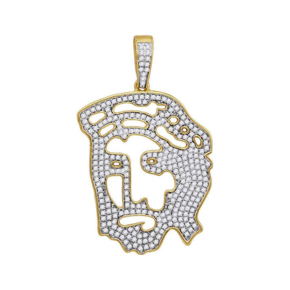 10kt Yellow Gold Mens Round Diamond Jesus Face Charm Pendant 1.00 Cttw