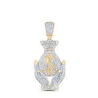 Load image into Gallery viewer, 10kt Yellow Gold Mens Round Diamond Money Bag Hands Charm Pendant 2.00 Cttw
