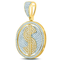 Load image into Gallery viewer, 10kt Yellow Gold Mens Round Diamond Dollar Sign Circle Charm Pendant 1.00 Cttw
