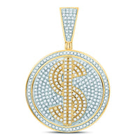 Load image into Gallery viewer, 10kt Yellow Gold Mens Round Diamond Dollar Sign Circle Charm Pendant 1.00 Cttw
