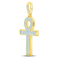 Load image into Gallery viewer, 10kt Yellow Gold Mens Round Diamond Ankh Cross Charm Pendant 1/3 Cttw
