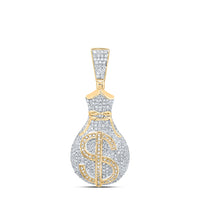 Load image into Gallery viewer, 10kt Yellow Gold Mens Round Diamond Money Bag Dollar Sign Charm Pendant 1.00 Cttw
