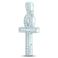 Load image into Gallery viewer, 10kt White Gold Mens Round Diamond Ankh Cross Charm Pendant 1.00 Cttw
