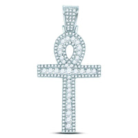 Load image into Gallery viewer, 10kt White Gold Mens Round Diamond Ankh Cross Charm Pendant 1.00 Cttw
