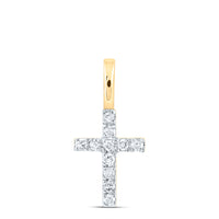 Load image into Gallery viewer, 14kt Yellow Gold Womens Round Diamond Dainty Cross Pendant 1/10 Cttw
