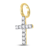 Load image into Gallery viewer, 14kt Yellow Gold Womens Round Diamond Dainty Cross Pendant 1/10 Cttw
