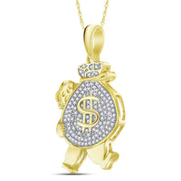 Load image into Gallery viewer, 10kt Yellow Gold Mens Round Diamond Money Bag Man Charm Pendant 1/4 Cttw
