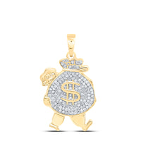Load image into Gallery viewer, 10kt Yellow Gold Mens Round Diamond Money Bag Man Charm Pendant 1/4 Cttw
