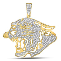 Load image into Gallery viewer, 10kt Yellow Gold Mens Round Diamond Panther Head Charm Pendant 5/8 Cttw
