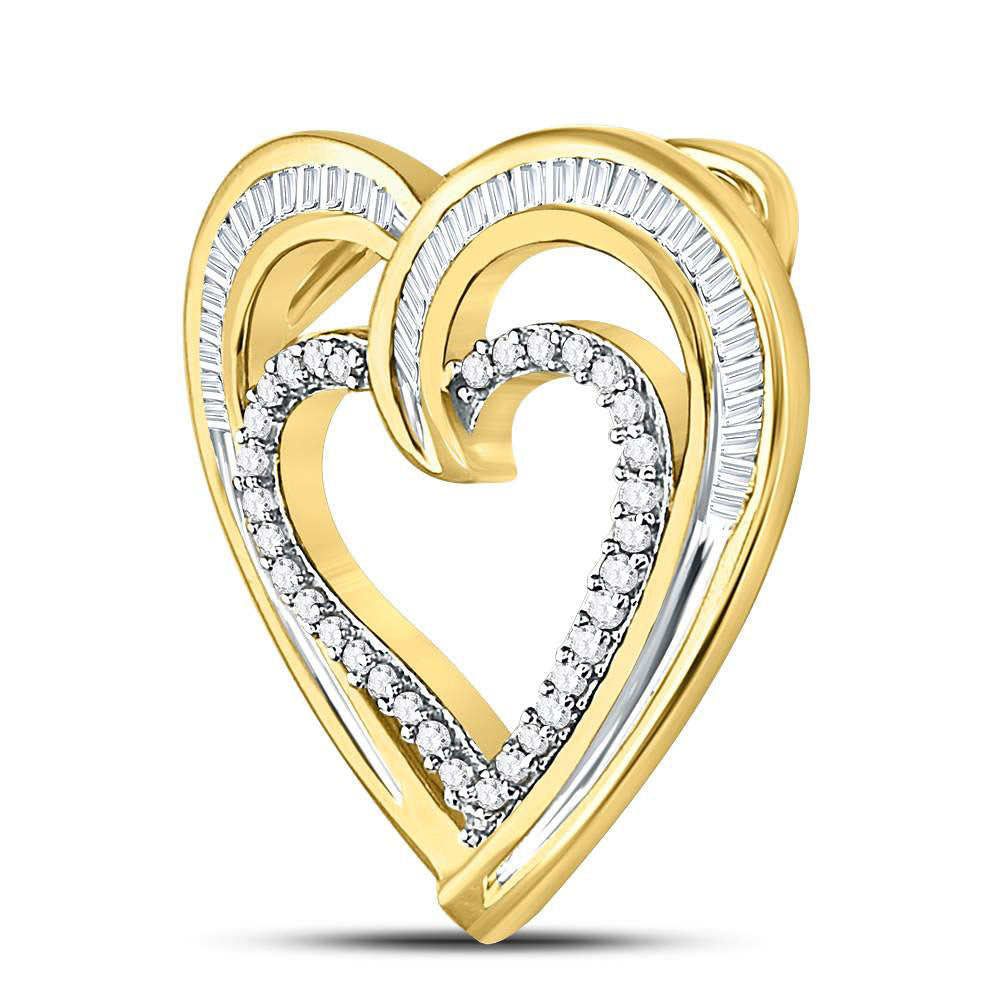 10kt Yellow Gold Womens Round Diamond Heart Pendant 1/3 Cttw