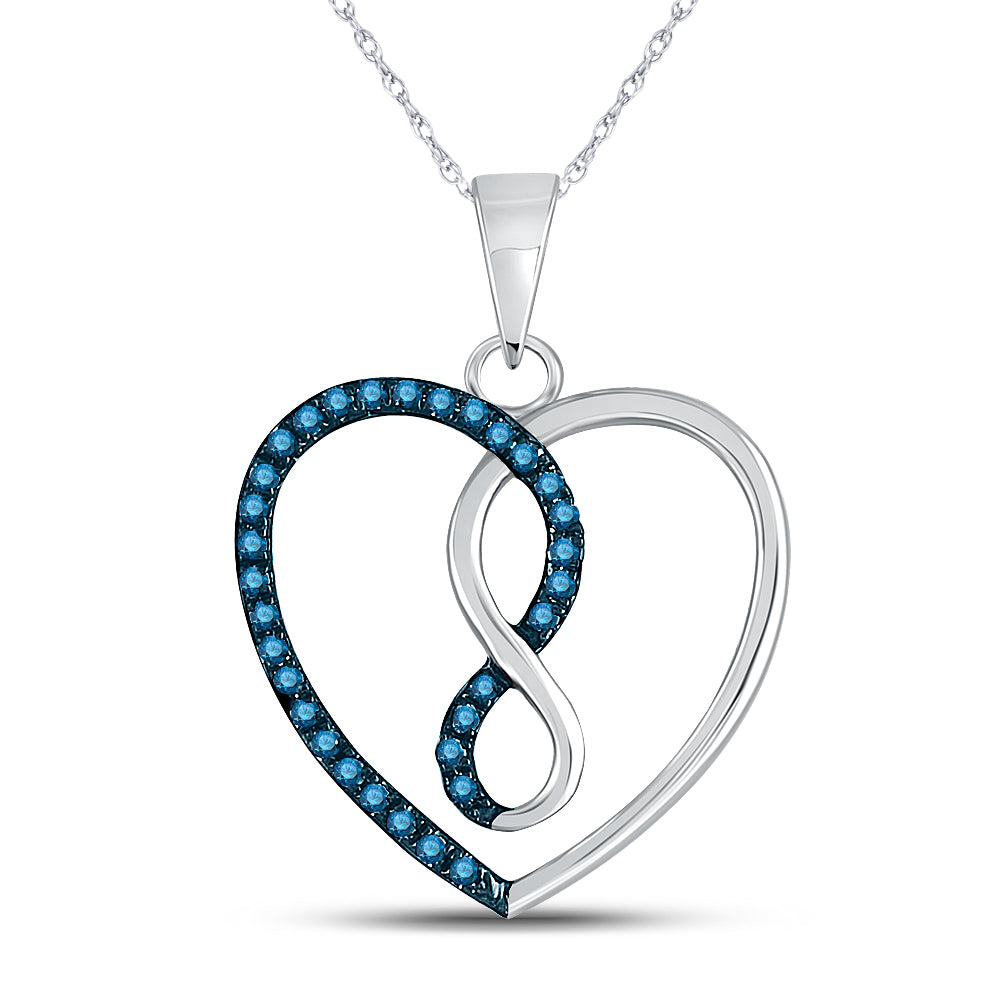 10kt White Gold Womens Round Blue Color Enhanced Diamond Heart Infinity Pendant 1/8 Cttw