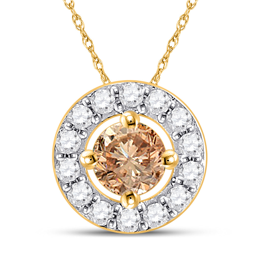10kt Yellow Gold Womens Round Brown Diamond Solitaire Pendant 1/2 Cttw