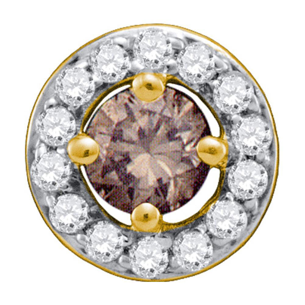 10kt White Gold Womens Round Brown Diamond Solitaire Pendant 1/2 Cttw