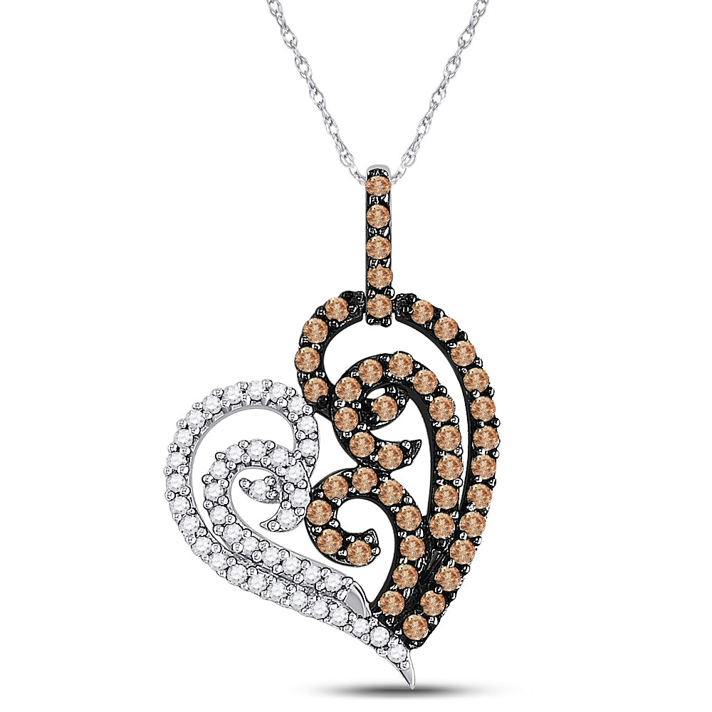 10kt White Gold Womens Round Black Color Enhanced Diamond Heart Pendant 5/8 Cttw