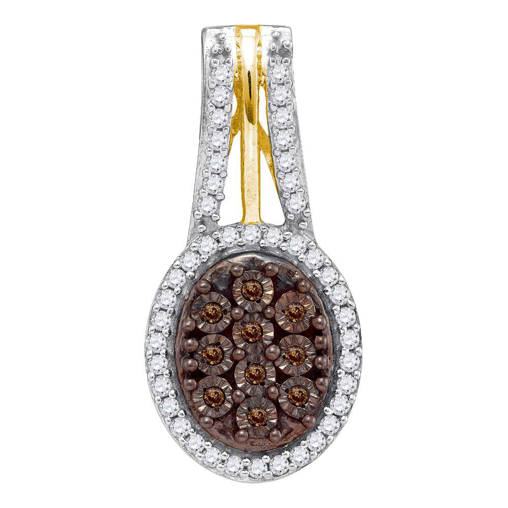 10kt Yellow Gold Womens Round Brown Diamond Oval Pendant 1/2 Cttw