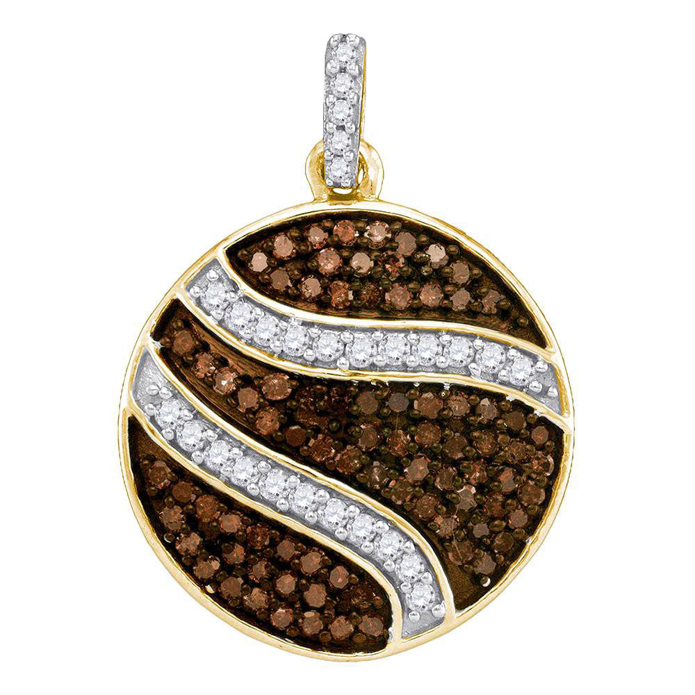 10kt Yellow Gold Womens Round Brown Diamond Circle Cluster Pendant 3/4 Cttw