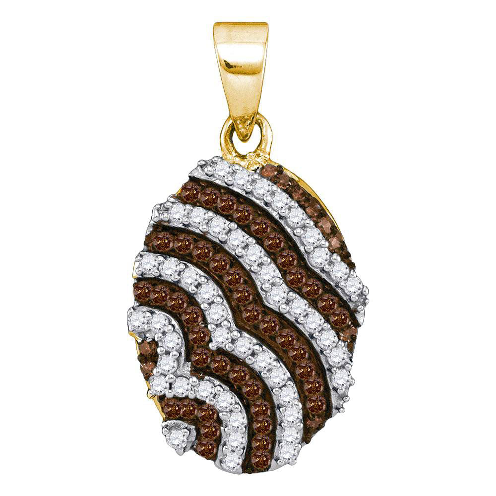 10kt Yellow Gold Womens Round Brown Diamond Oval Stripe Pendant 1/3 Cttw