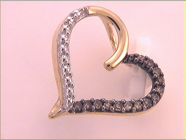 10kt Yellow Gold Womens Round Brown Diamond Heart Pendant 1/10 Cttw