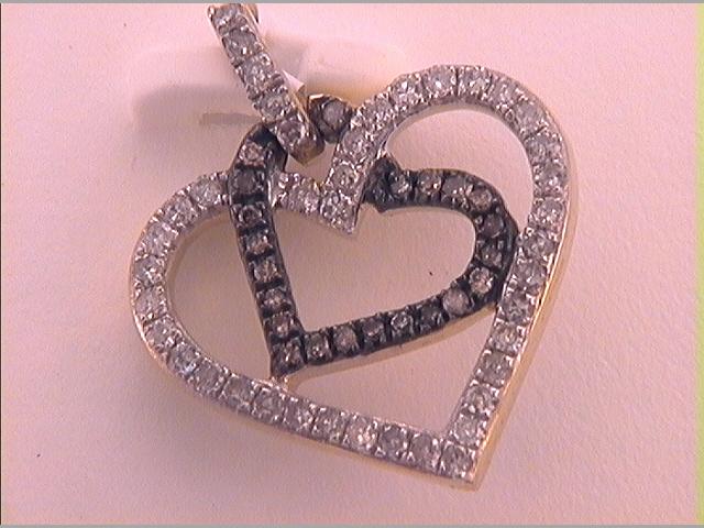 10kt Yellow Gold Womens Round Brown Diamond Double Linked Heart Pendant 1/4 Cttw