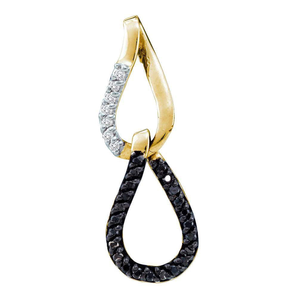 14kt Yellow Gold Womens Round Black Color Enhanced Diamond Double Teardrop Pendant 1/8 Cttw