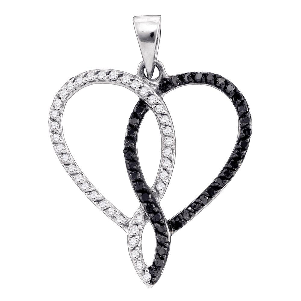 10kt White Gold Womens Round Black Color Enhanced Diamond Heart Outline Pendant 1/3 Cttw