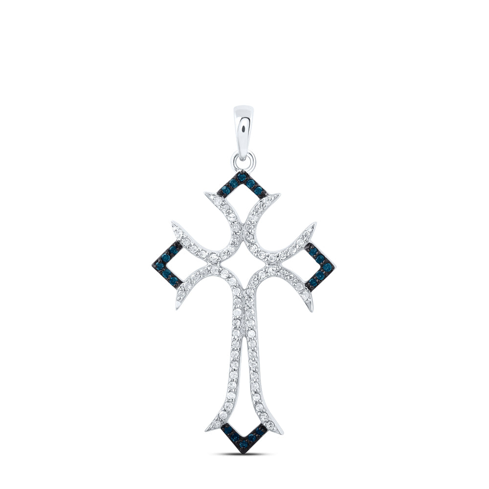 10kt White Gold Womens Round Black Color Enhanced Diamond Cross Pendant 1/4 Cttw