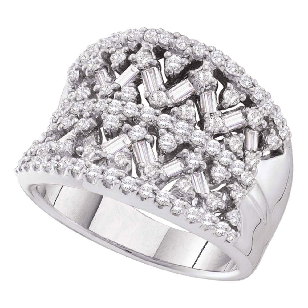 14kt White Gold Womens Round Baguette Diamond Fashion Band Ring 1-1/4 Cttw