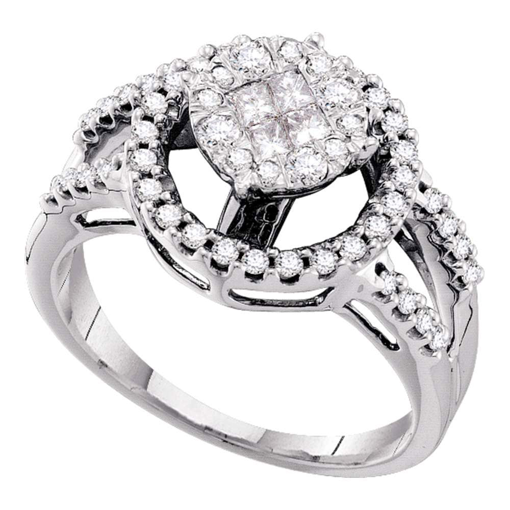 14kt White Gold Womens Princess Round Diamond Cluster Bridal Wedding Engagement Ring 5/8 Cttw