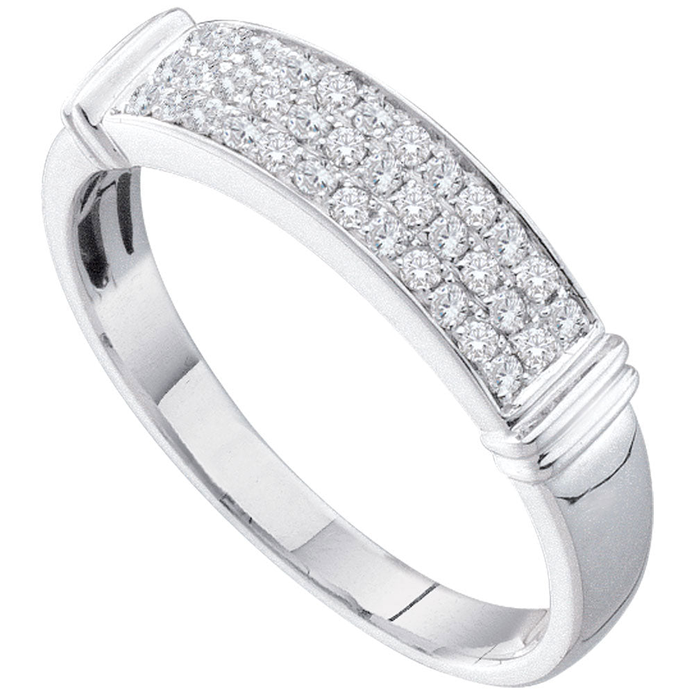 14kt White Gold Womens Round Diamond Triple Row Band Ring 1/3 Cttw