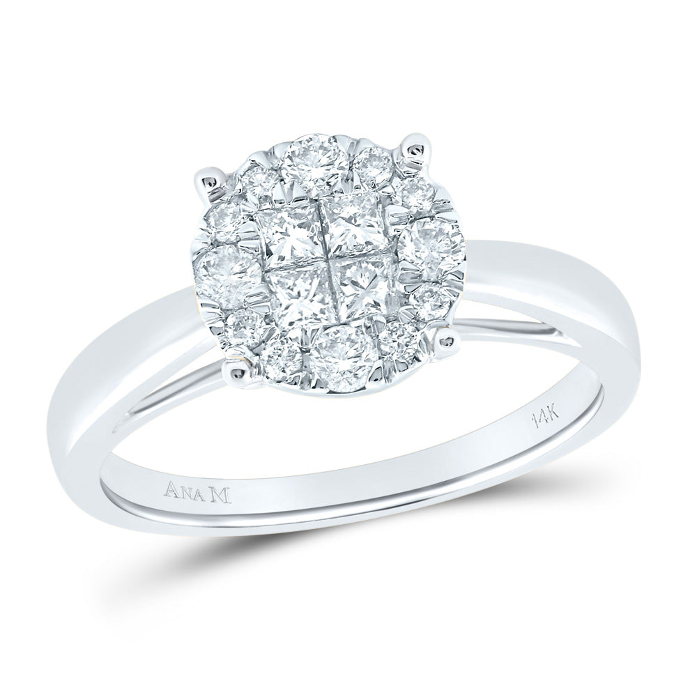 14kt White Gold Womens Princess Diamond Cluster Bridal Wedding Engagement Ring 1/2 Cttw