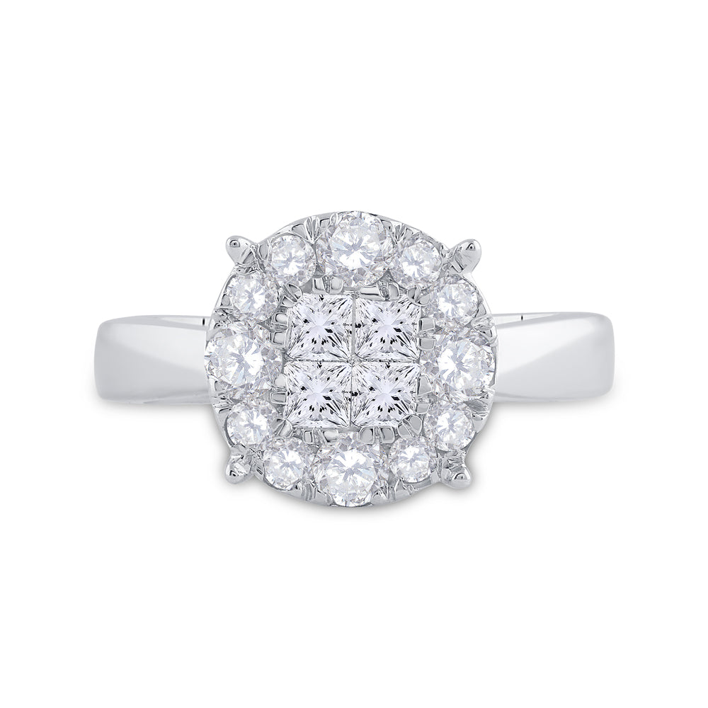 14kt White Gold Womens Princess Diamond Cluster Bridal Wedding Engagement Ring 1.00 Cttw