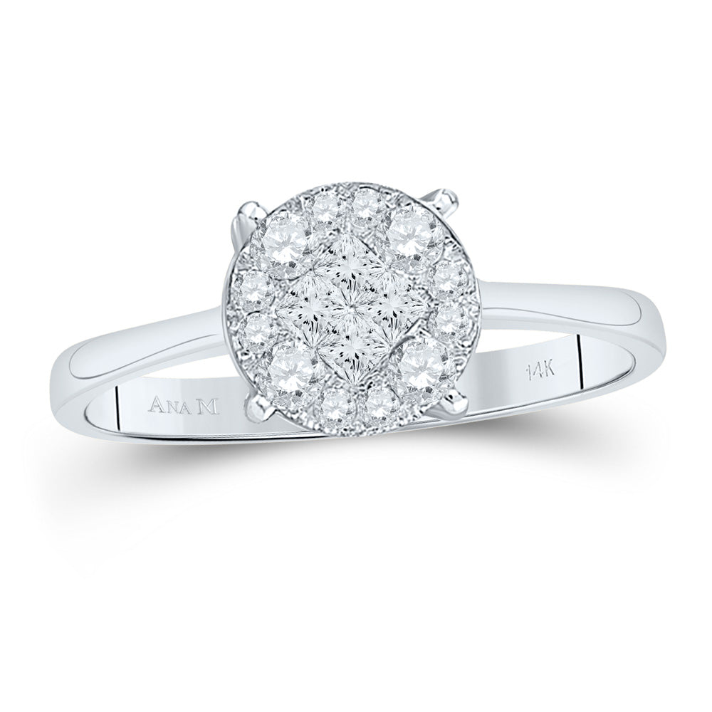 14kt White Gold Womens Princess Round Diamond Cluster Bridal Wedding Engagement Ring 2.00 Cttw