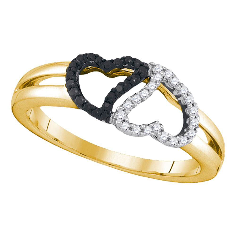 10kt Yellow Gold Womens Round Black Color Enhanced Diamond Heart Ring 1/6 Cttw