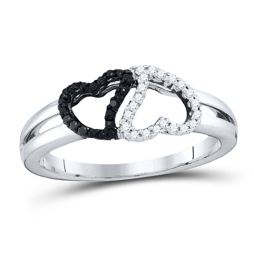 10kt White Gold Womens Round Black Color Enhanced Diamond Heart Ring 1/6 Cttw