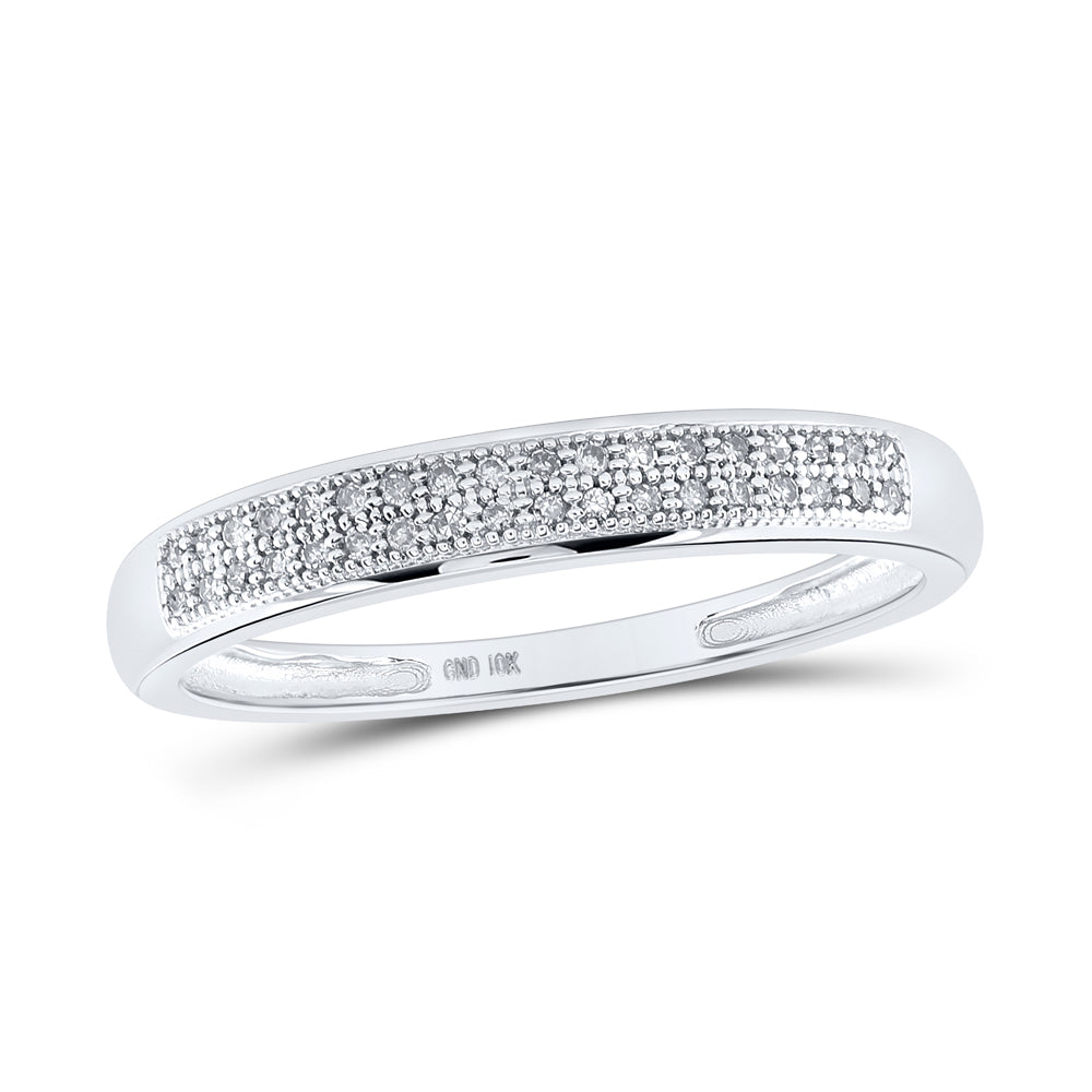10kt White Gold Womens Round Diamond Double Row Wedding Band 1/10 Cttw