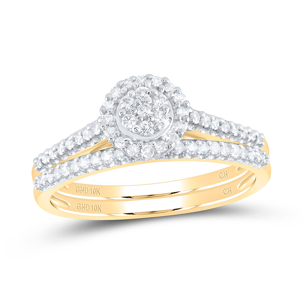 10kt Yellow Gold Womens Round Diamond Cluster Bridal Wedding Engagement Ring Band Set 1/3 Cttw