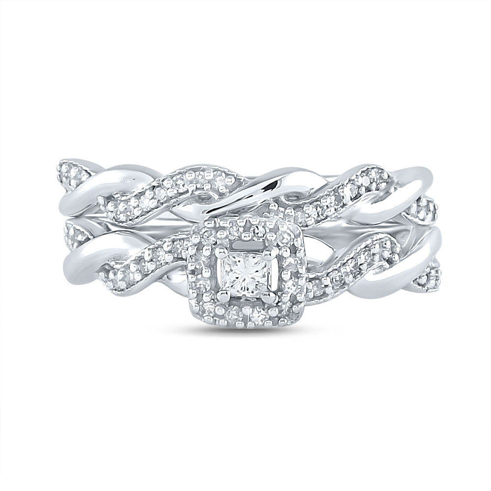 10kt White Gold Womens Princess Diamond Bridal Wedding Engagement Ring Band Set 1/3 Cttw