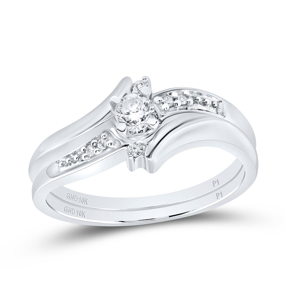10kt White Gold Womens Round Diamond Bridal Wedding Engagement Ring Band Set 1/4 Cttw