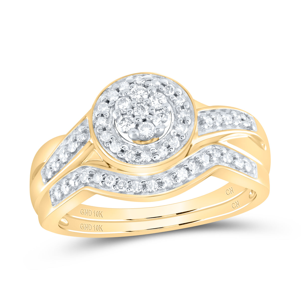 10kt Yellow Gold Womens Round Diamond Cluster Bridal Wedding Engagement Ring Band Set 1/3 Cttw