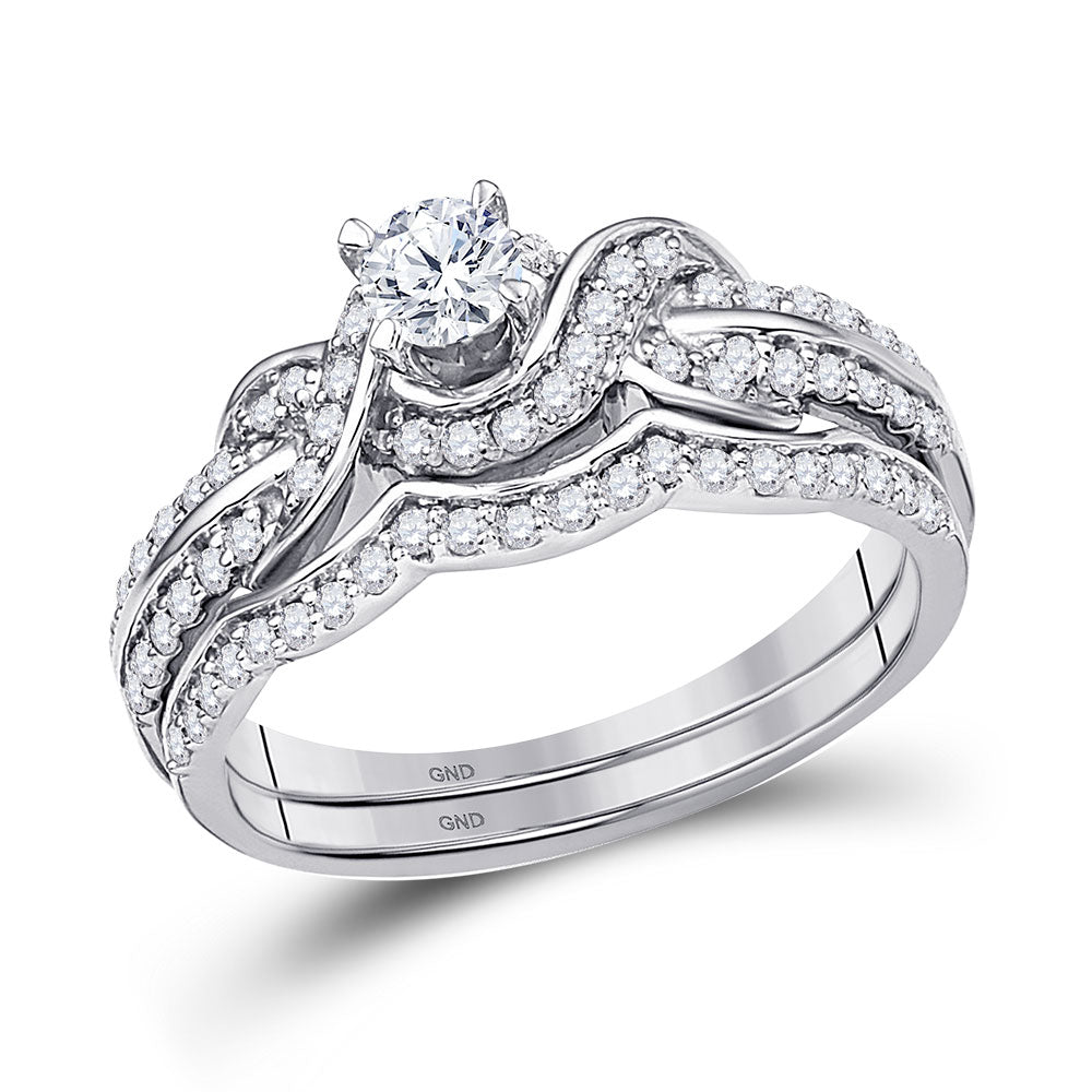 10kt White Gold Womens Round Diamond Bridal Wedding Engagement Ring Band Set 5/8 Cttw