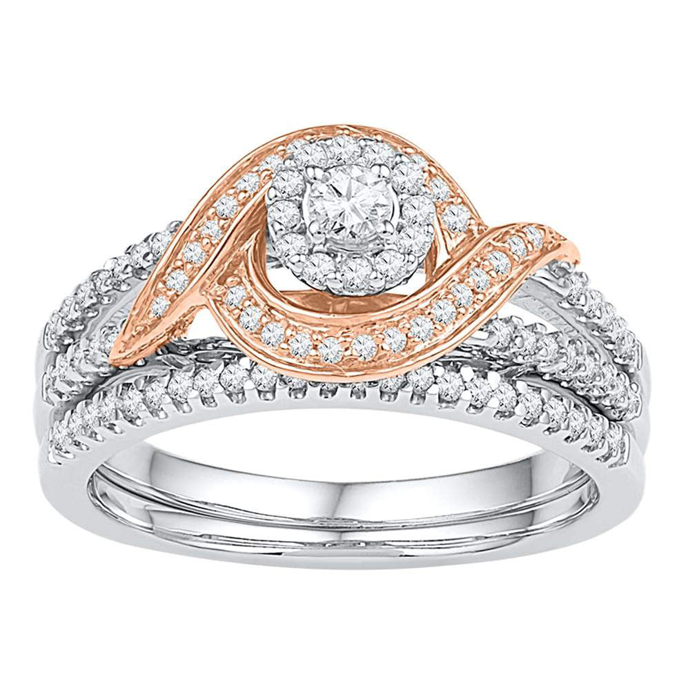 10kt Two-tone Gold Womens Round Diamond Bridal Wedding Engagement Ring Band Set 1/2 Cttw