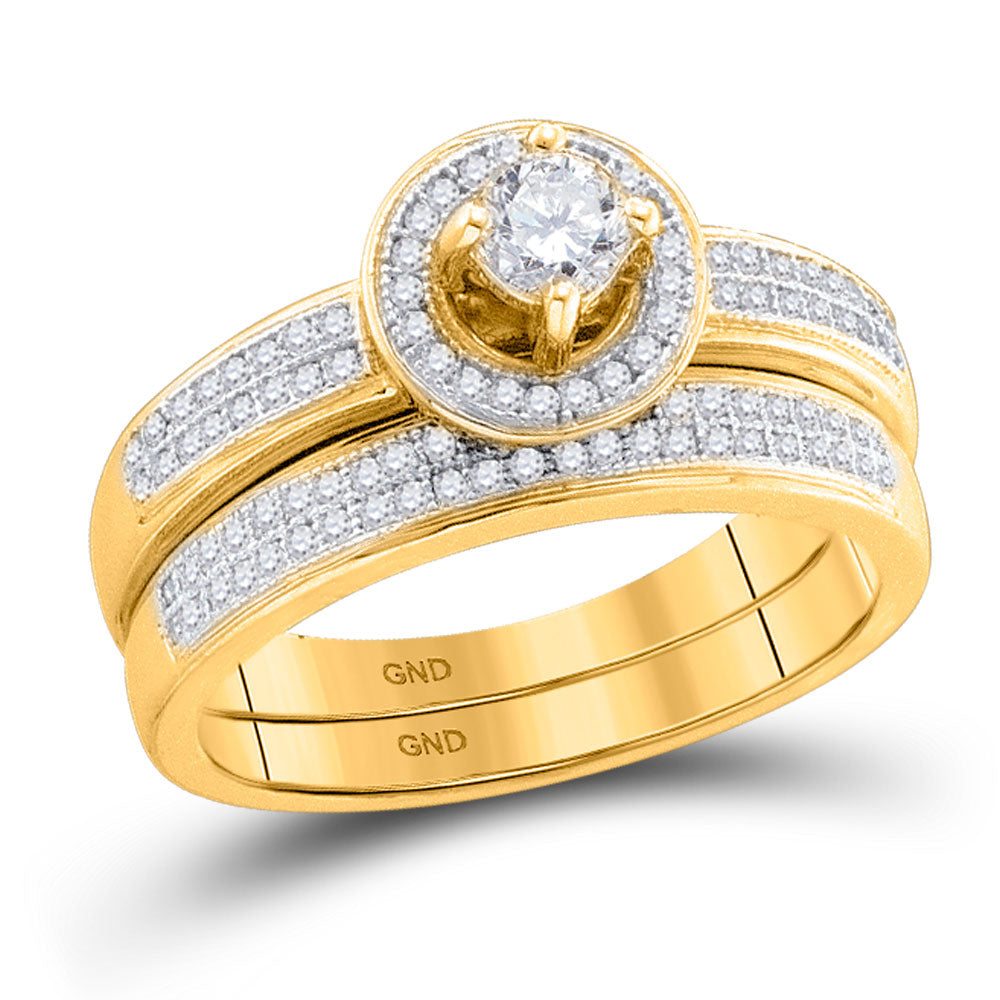 10kt White Gold Womens Round Diamond Bridal Wedding Engagement Ring Band Set 1/2 Cttw