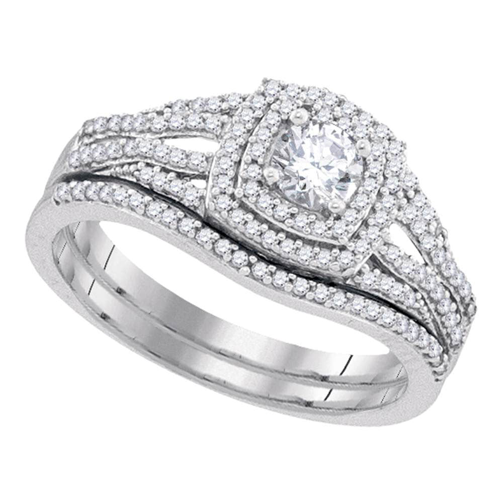 10kt White Gold Womens Round Diamond Bridal Wedding Engagement Ring Band Set 5/8 Cttw